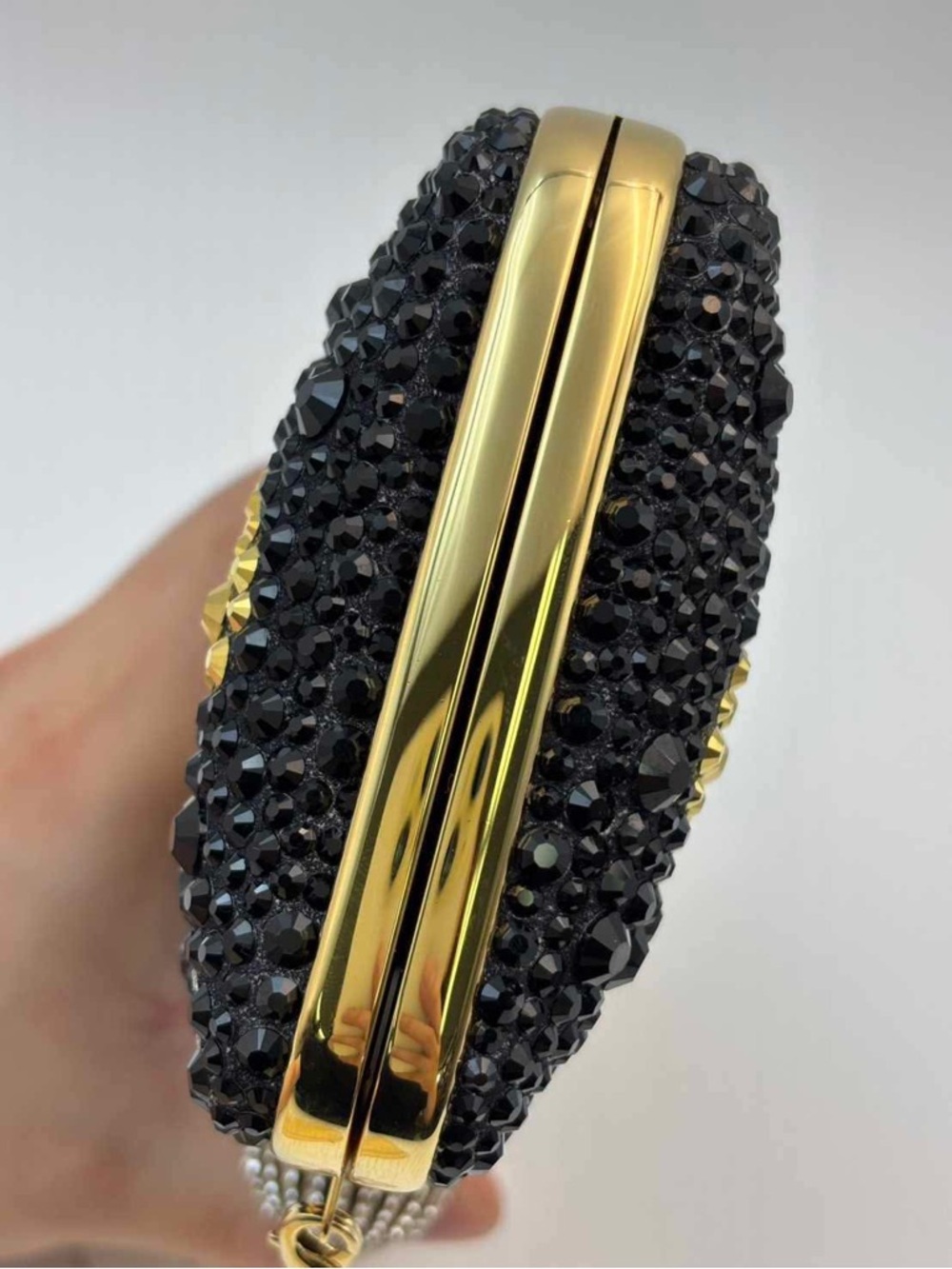 Valentino Black and Gold Crystal Heart Evening Clutch with Chain - Picture 9 of 16